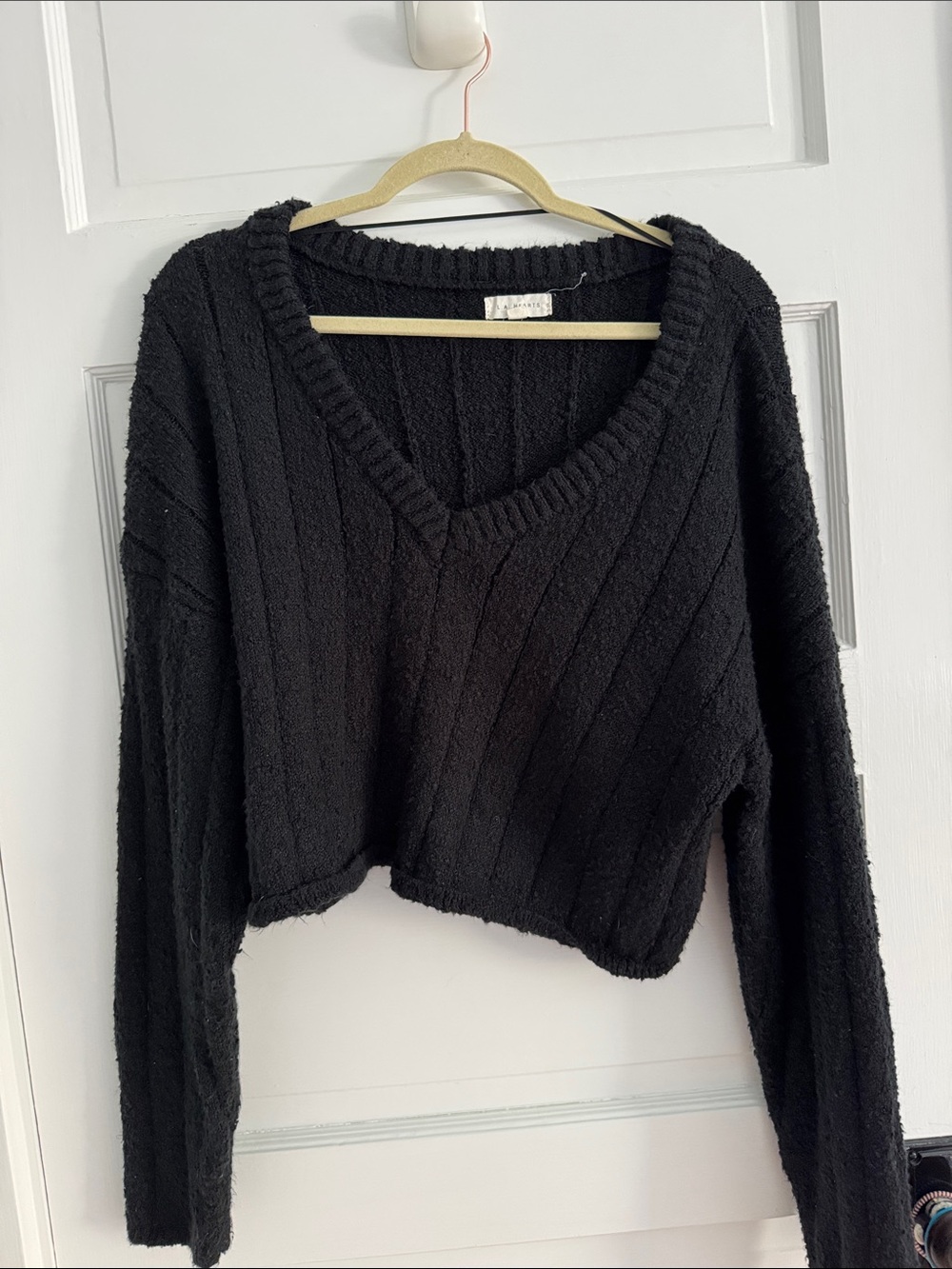 PacSun Cropped Cozy Black V-Neck Women's Sweater